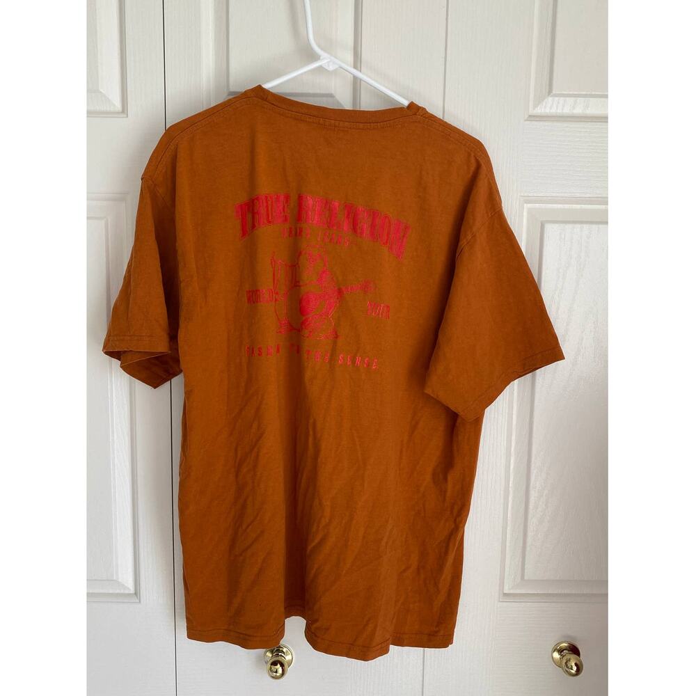 True Religion World Tour Mens t-shirt 2X XXL ss orange embroidered 100% cotton